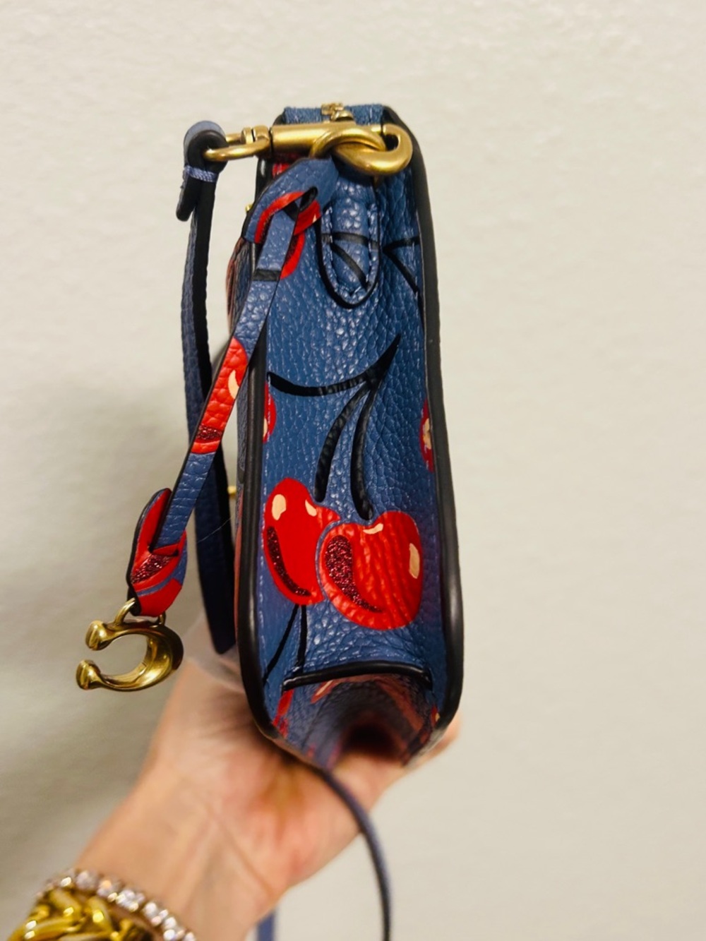 Coach Cherry Print Blue Crossbody Wallet Bag 8 inches New - Picture 7 of 12